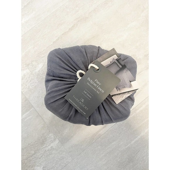 The Threadery 3 Piece Queen Duvet Cover Set Pure Belgian Linen Grey Quiet Shade - Picture 12 of 15
